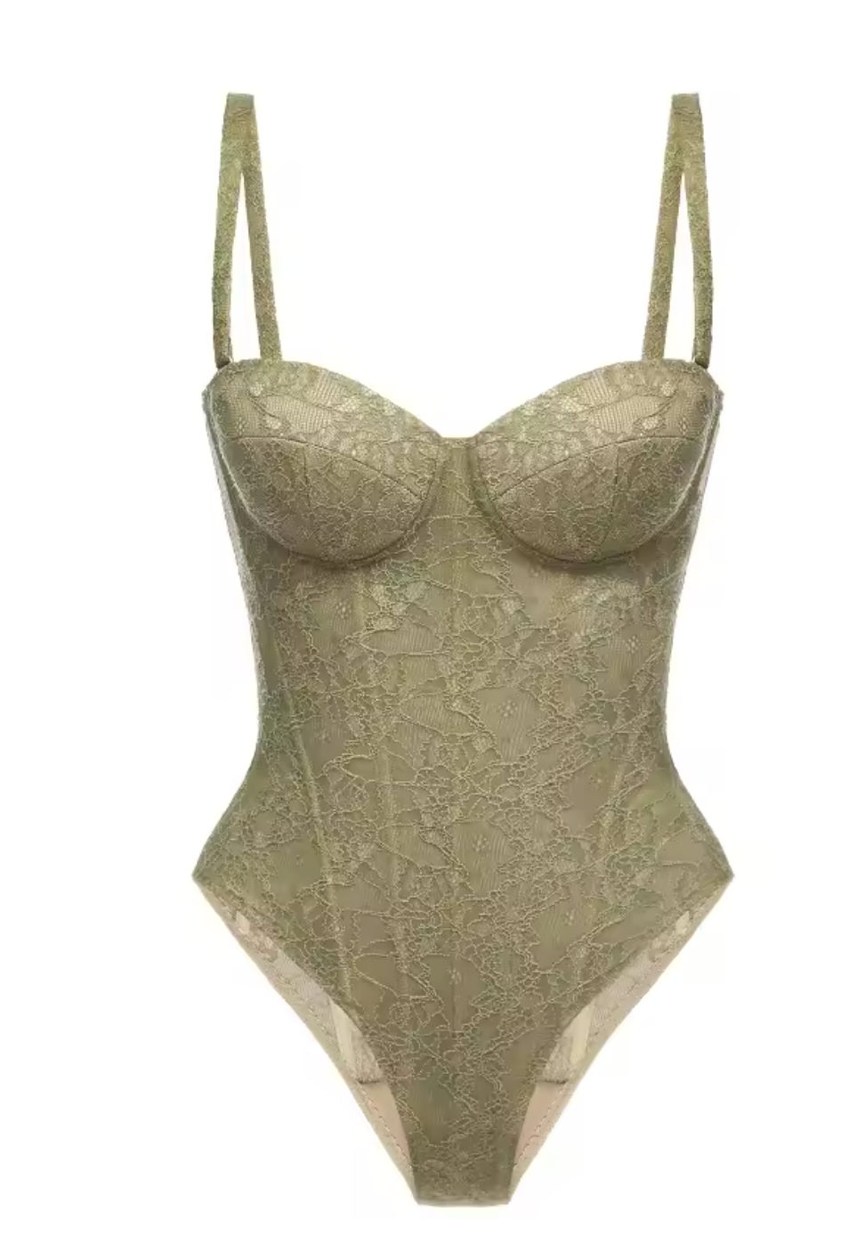 Corset Set with Satin Skirt in Moss Green