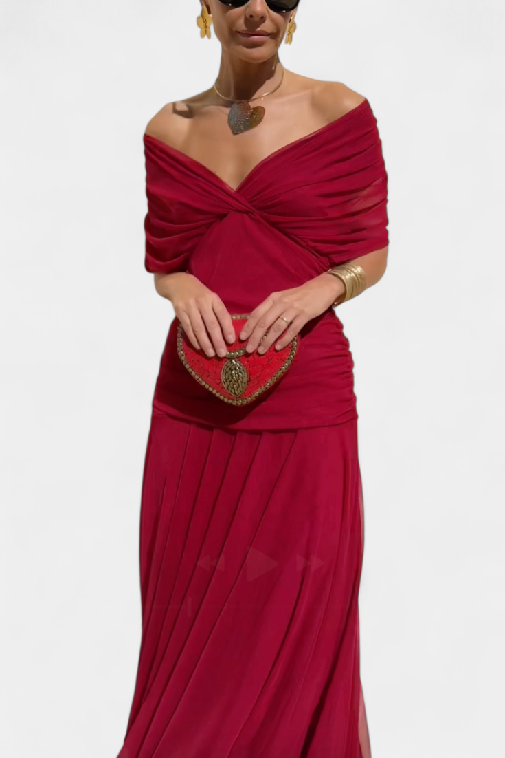 Classic V-Neck Long Dress with Elegant Flow