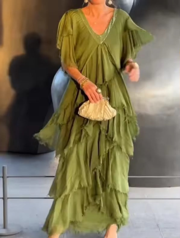 Anselia Boho Ruffle Dress – Flowy, Free-Spirited Style