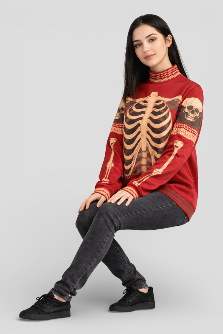 Vintage Halloween Cardigan with Anatomy Pattern – Quirky and Warm Look