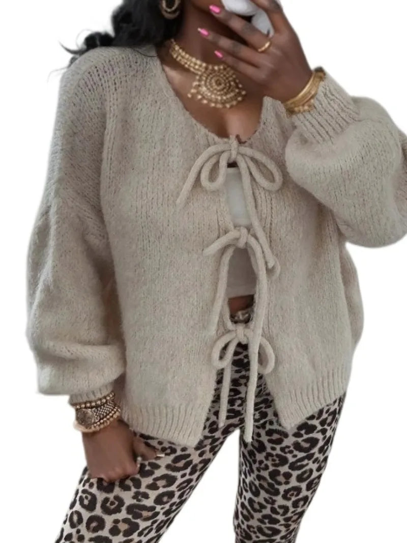 Jasmine | Women's Chunky Winter Cardigan with Knot Front