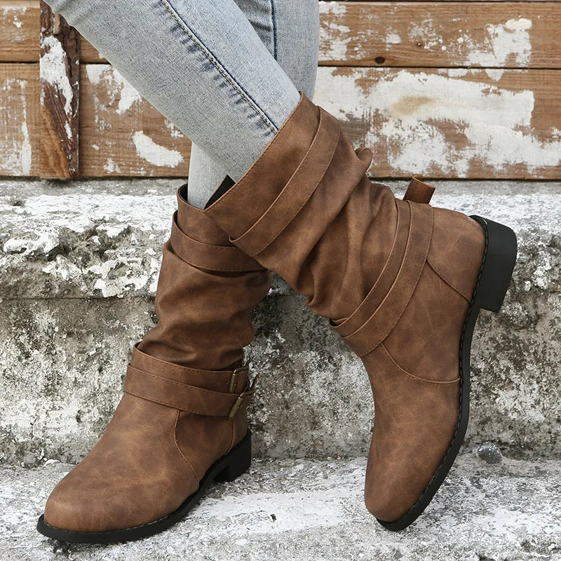 Stylish and Comfortable Slouch Mid-Calf Boots for Women – Simply Chic Elegance