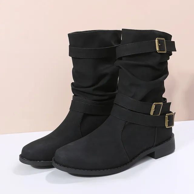 Stylish and Comfortable Slouch Mid-Calf Boots for Women – Simply Chic Elegance