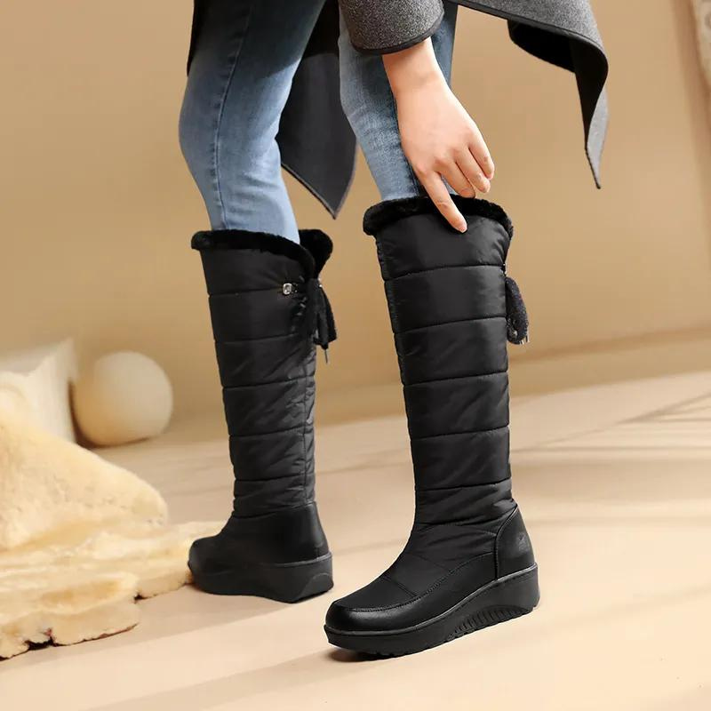 Women's Casual Lace-Up High Boots for Winter - Medium Heel Snow Boots