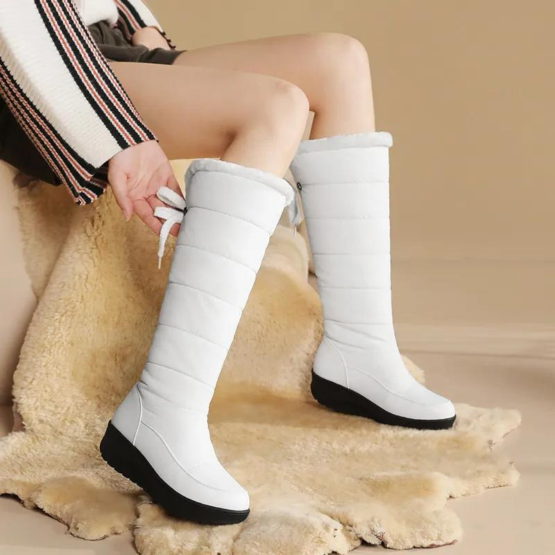 Women's Casual Lace-Up High Boots for Winter - Medium Heel Snow Boots