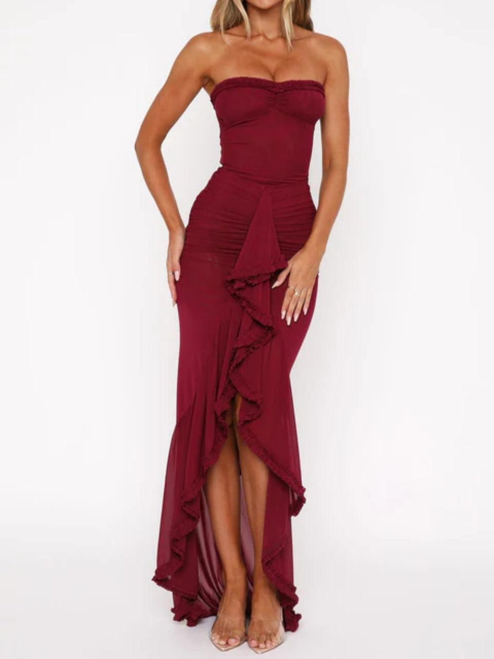 Long Mesh Maxi Dress with Off-Shoulder Design for an Elegant and Trendy Look