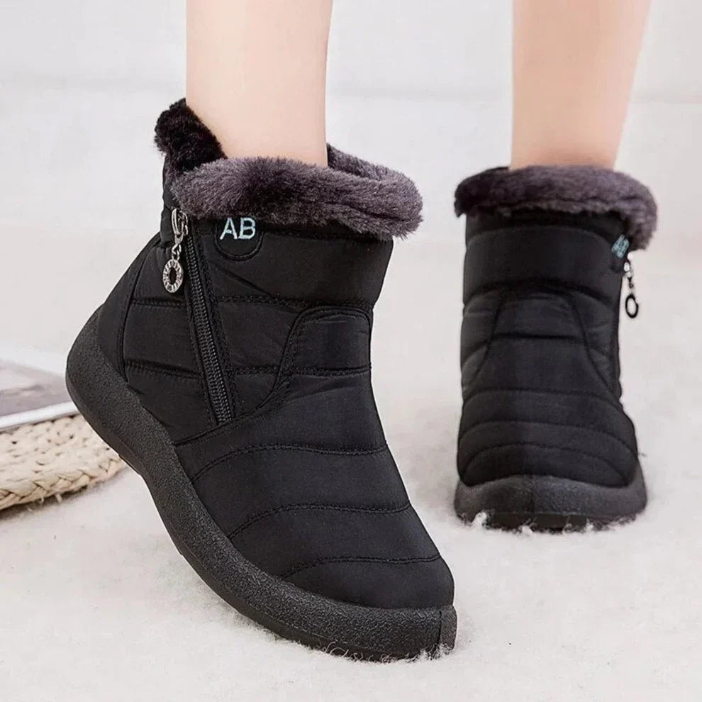 Women's Waterproof Warm Snow Boots with Flat Heel and Easy Side Zip