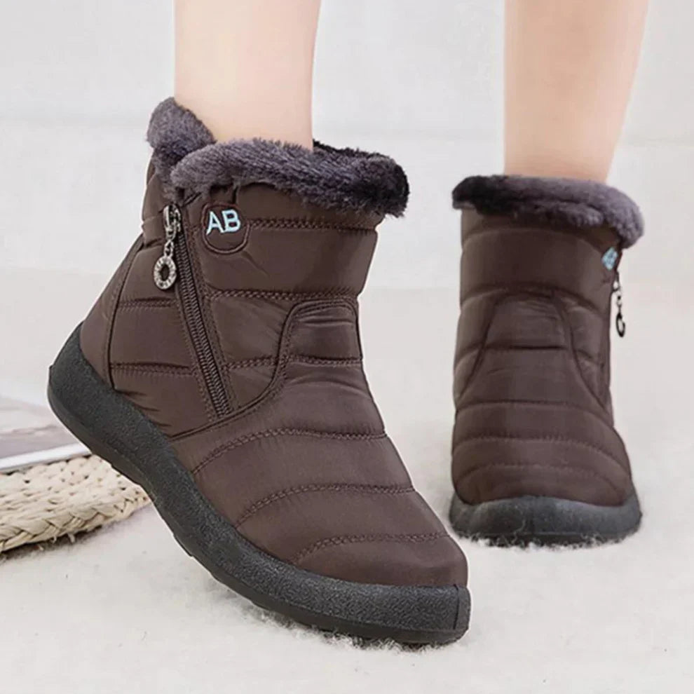 Women's Waterproof Warm Snow Boots with Flat Heel and Easy Side Zip