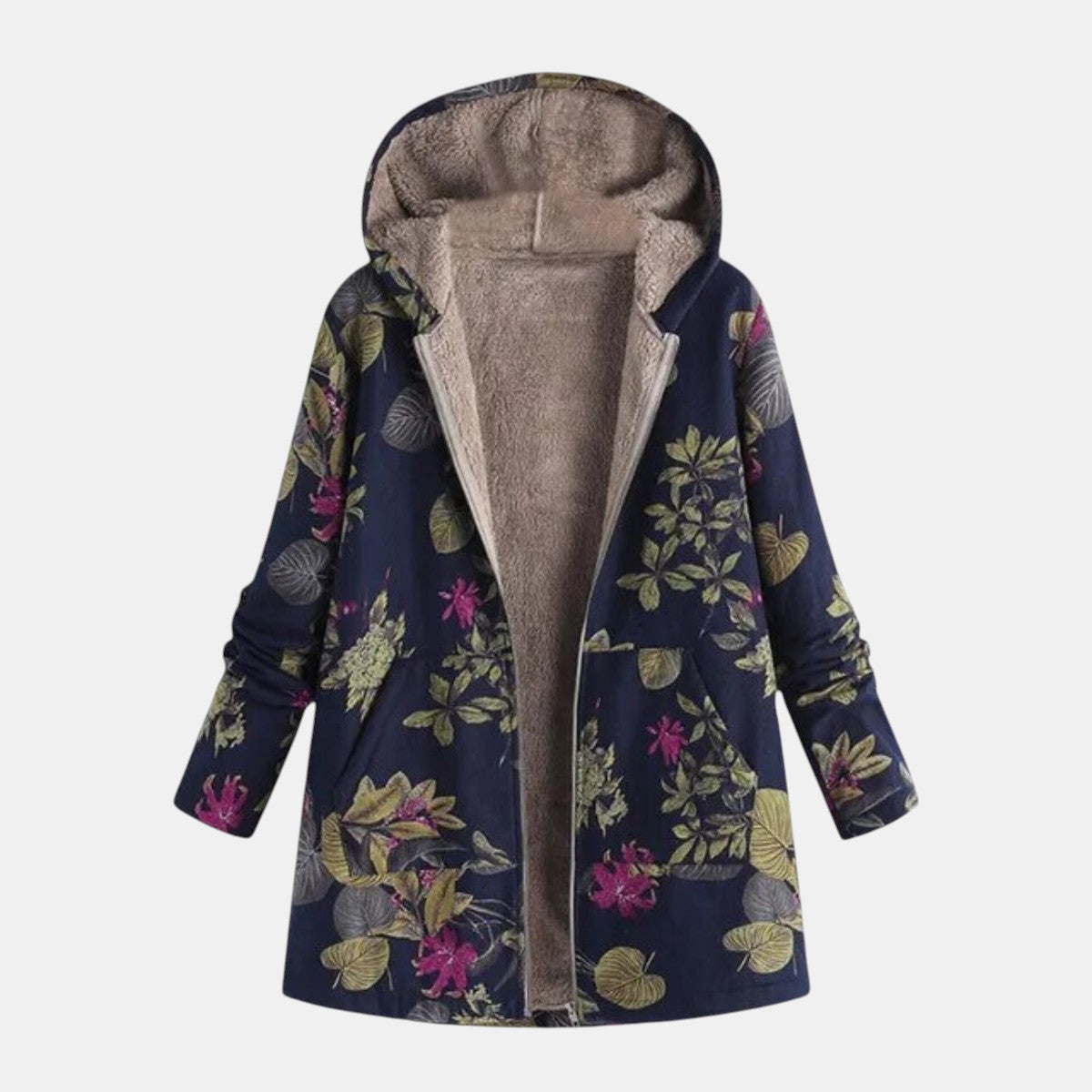 Sandra | Navy Garden Floral Plush Coat — Soft, Cozy Coat with Navy Garden Floral Print