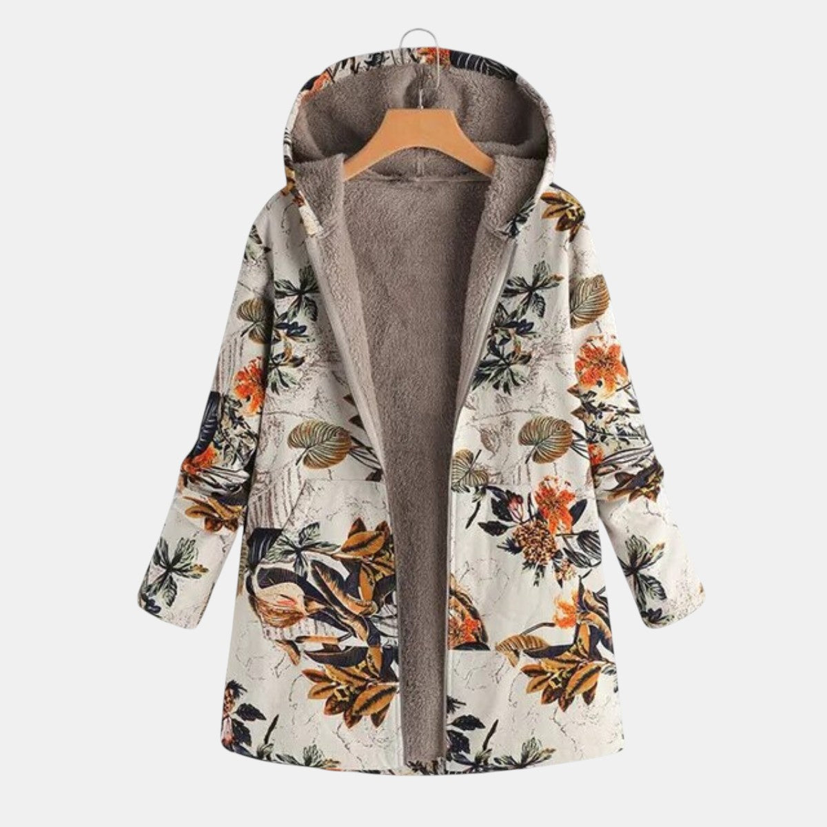 Elena | Cozy Boho Floral Sherpa Hooded Coat for Warmth and Style