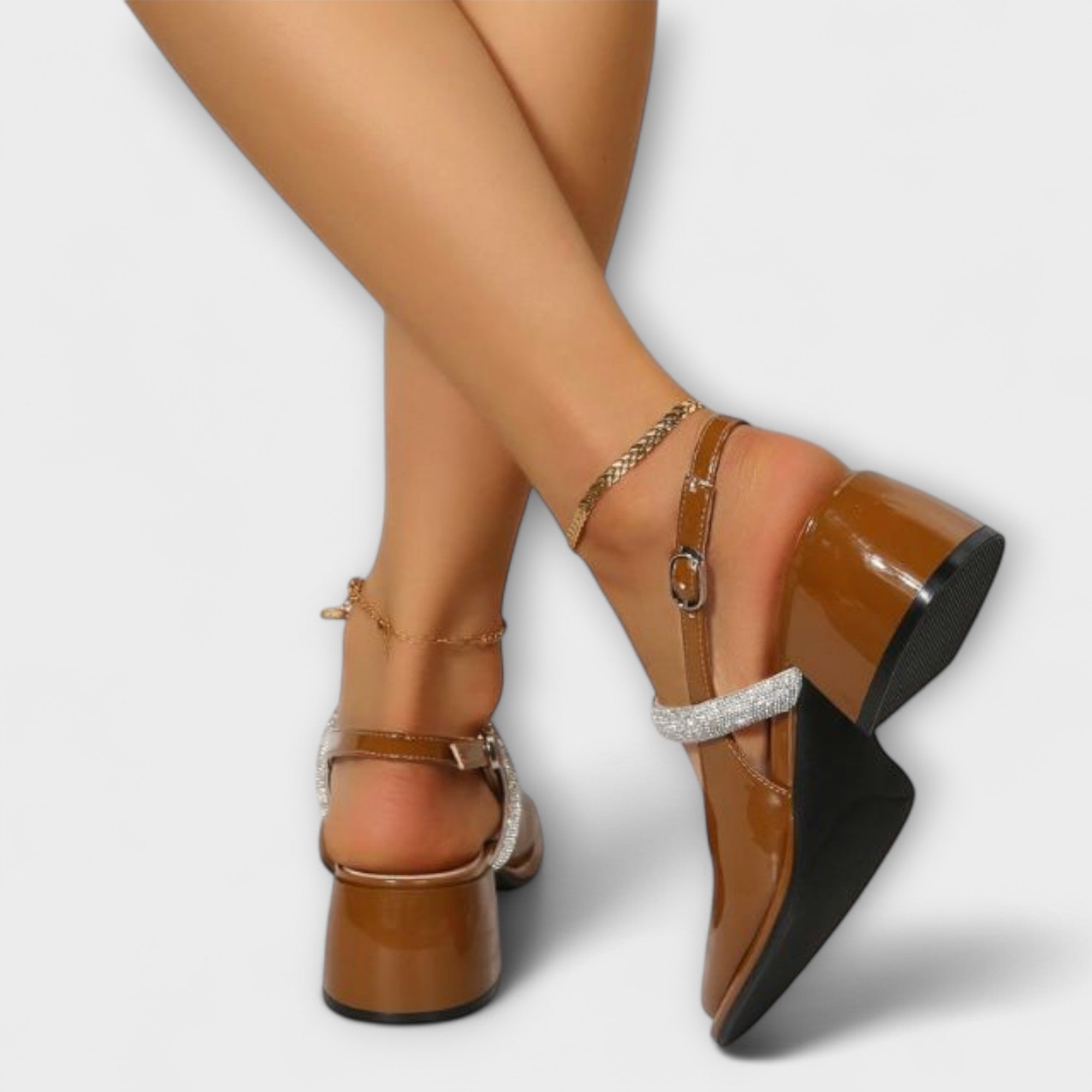 Celandra - Stylish Mary Janes with glittery straps and a comfortable block heel
