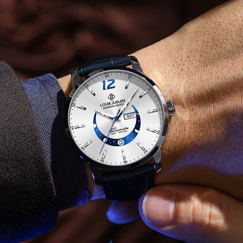 Elegant watch with luminous moon phase