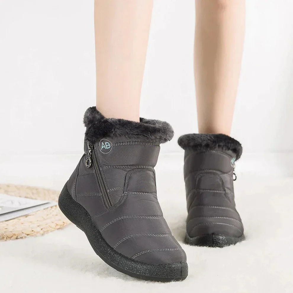 Women's Waterproof Warm Snow Boots with Flat Heel and Easy Side Zip