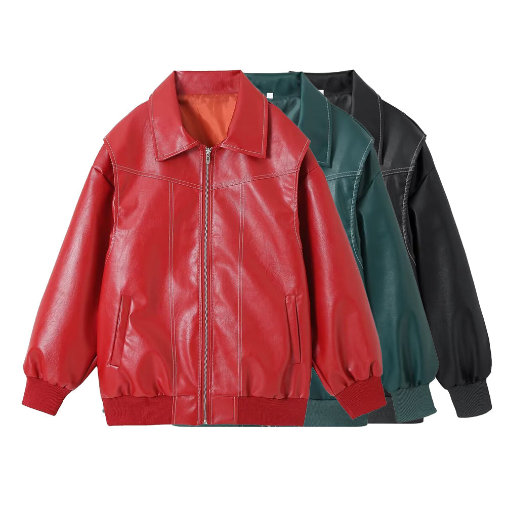 Women's Faux Leather Bomber Jacket - Trendy Style and Guaranteed Comfort