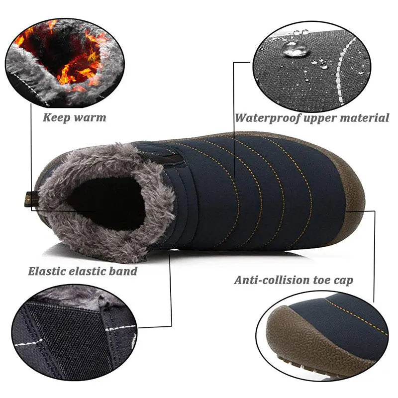 Men's Black Waterproof Winter Boots – Thermal Insulation and Anti-Slip