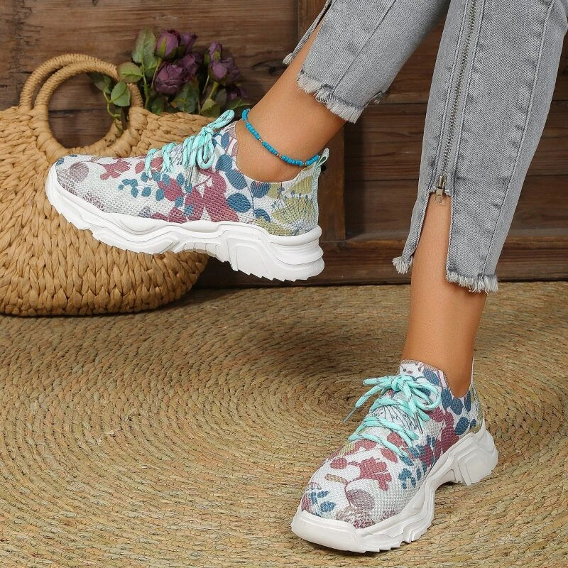 Effortless Casual Mesh Sneakers with Ergonomic Support Sole and Floral Details