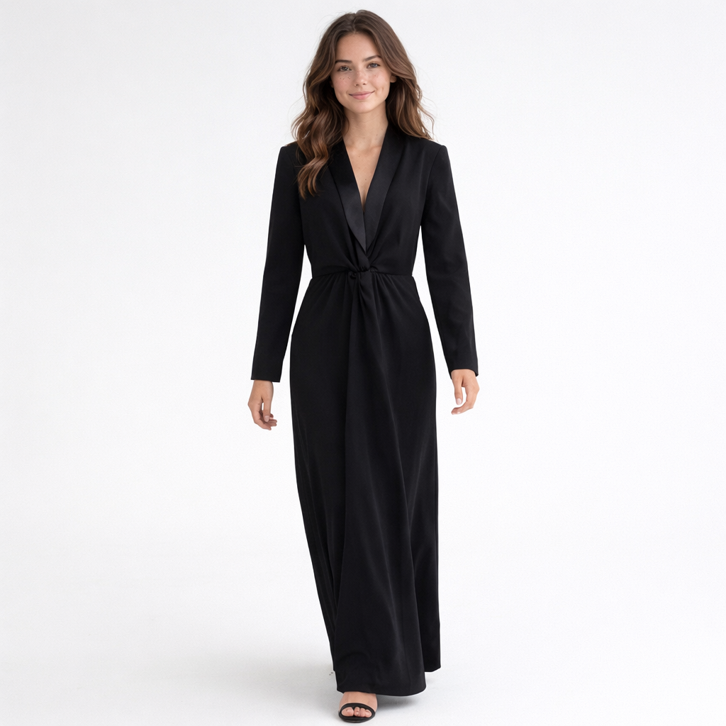 Women’s Long Sleeve Slim Fit Deep V-Neck Maxi Dress