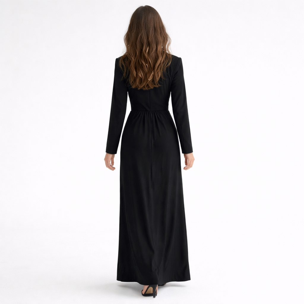 Women’s Long Sleeve Slim Fit Deep V-Neck Maxi Dress