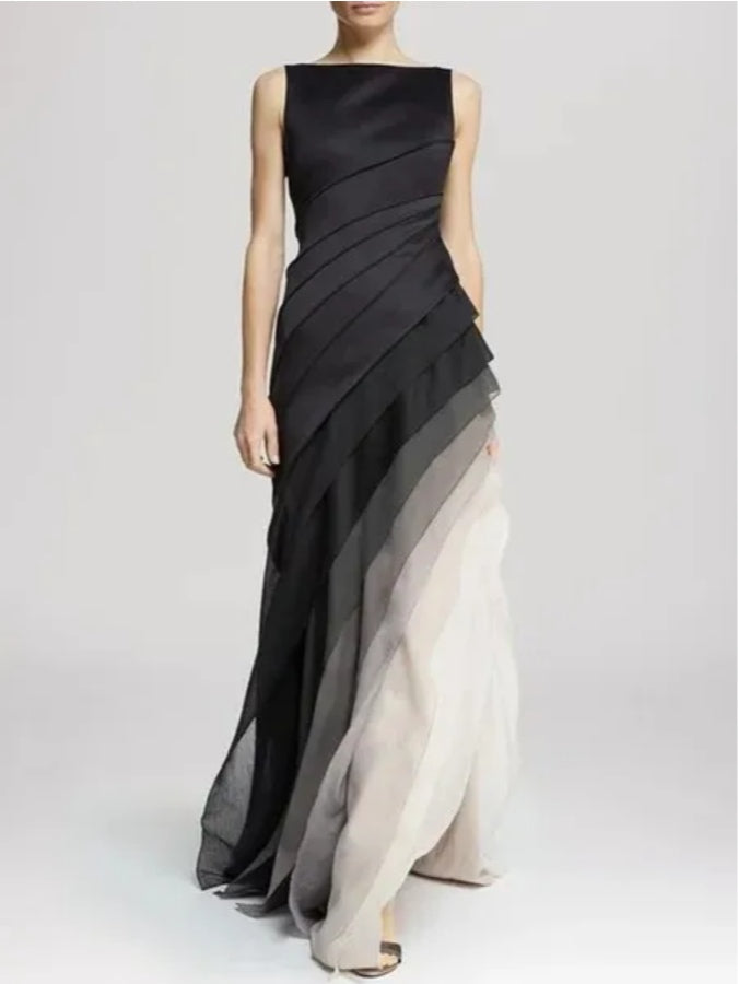 Elegant Black High Waist Tulle Sleeveless Maxi Dress for a Stylish Look