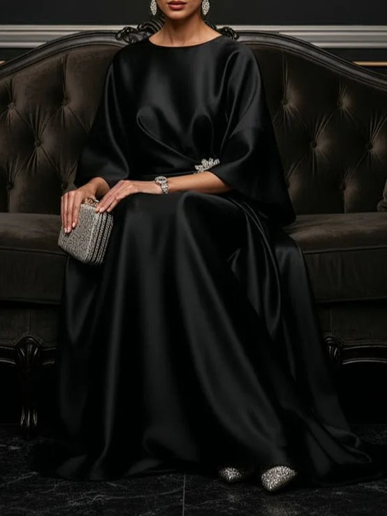 Elegant Black Luxe Satin Maxi Dress for a Stunning Look