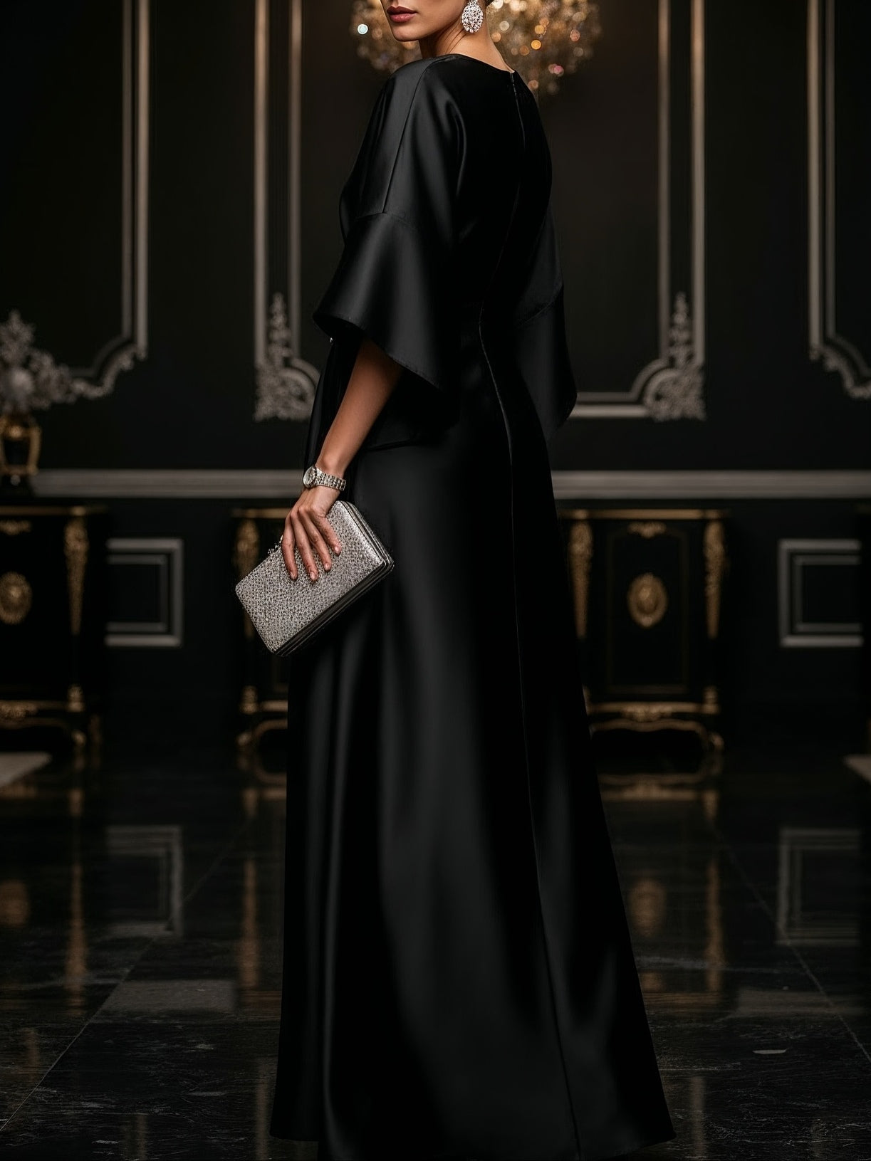 Elegant Black Luxe Satin Maxi Dress for a Stunning Look