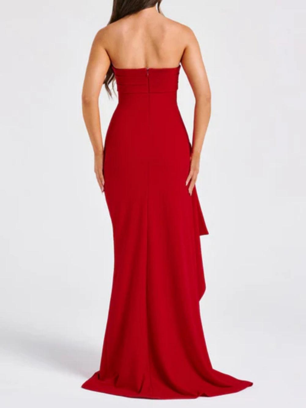 Long strapless gown with a dramatic slit