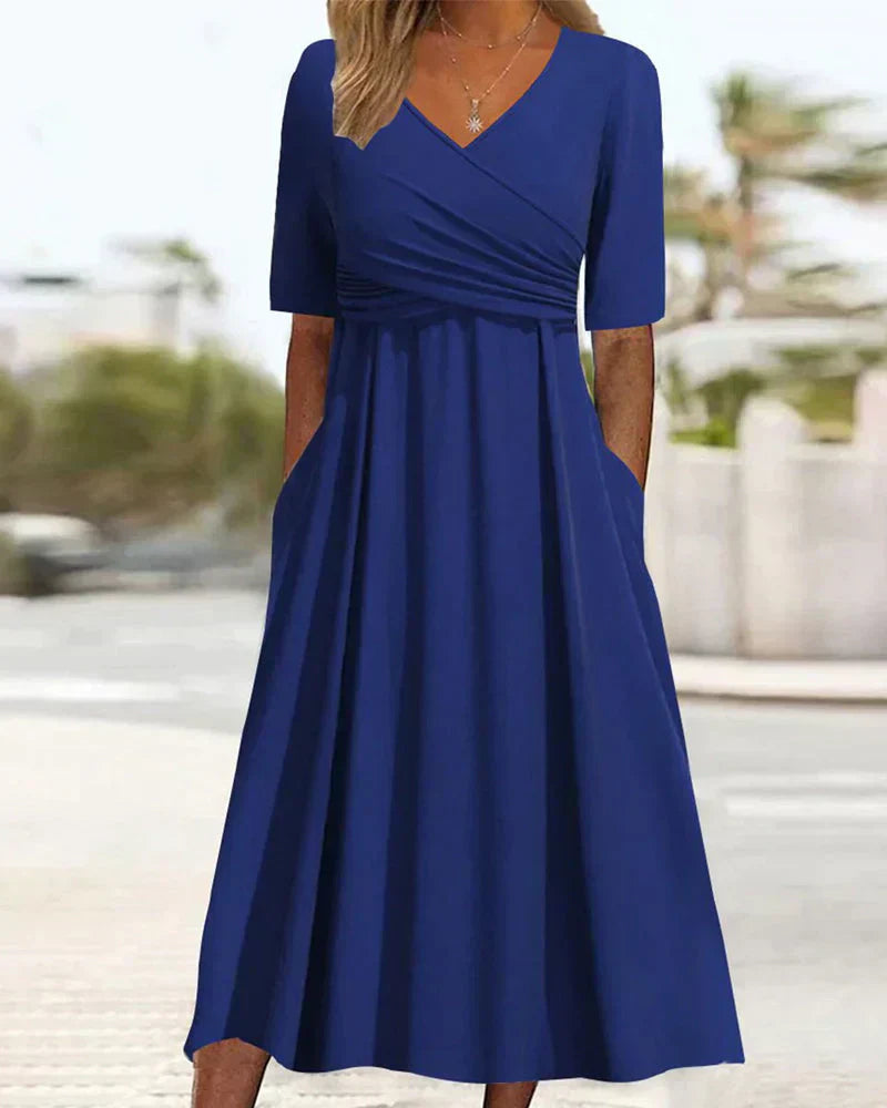 Elegant Short-Sleeve Crossover Dress