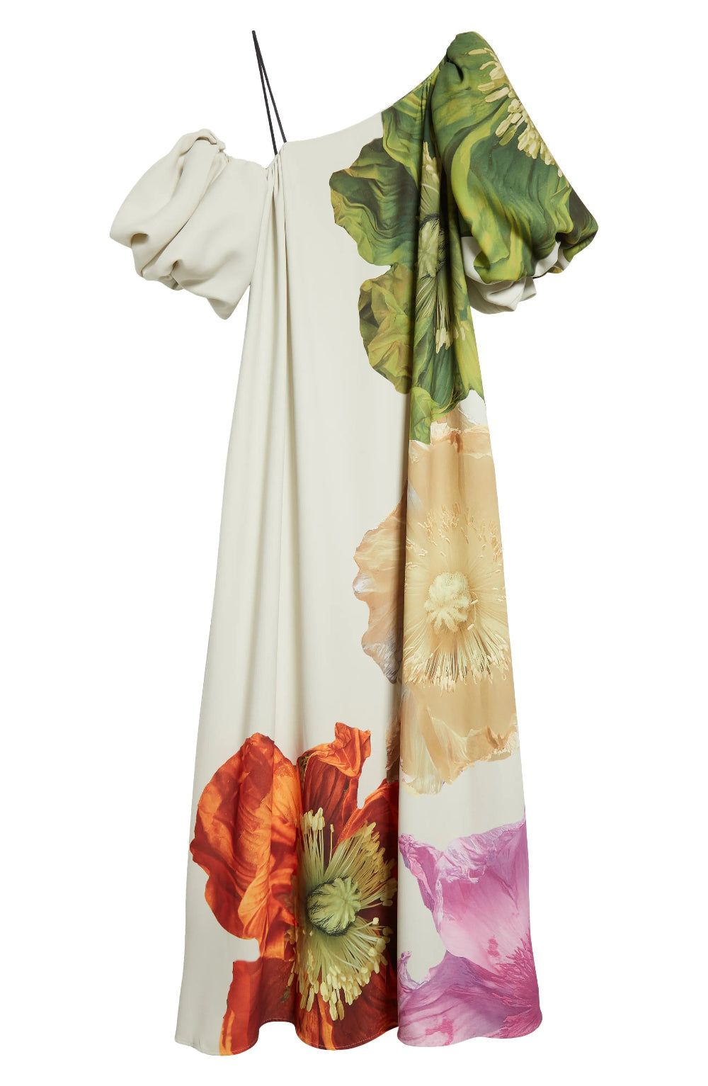 Maxi Dress with Floral Pattern on One Shoulder
