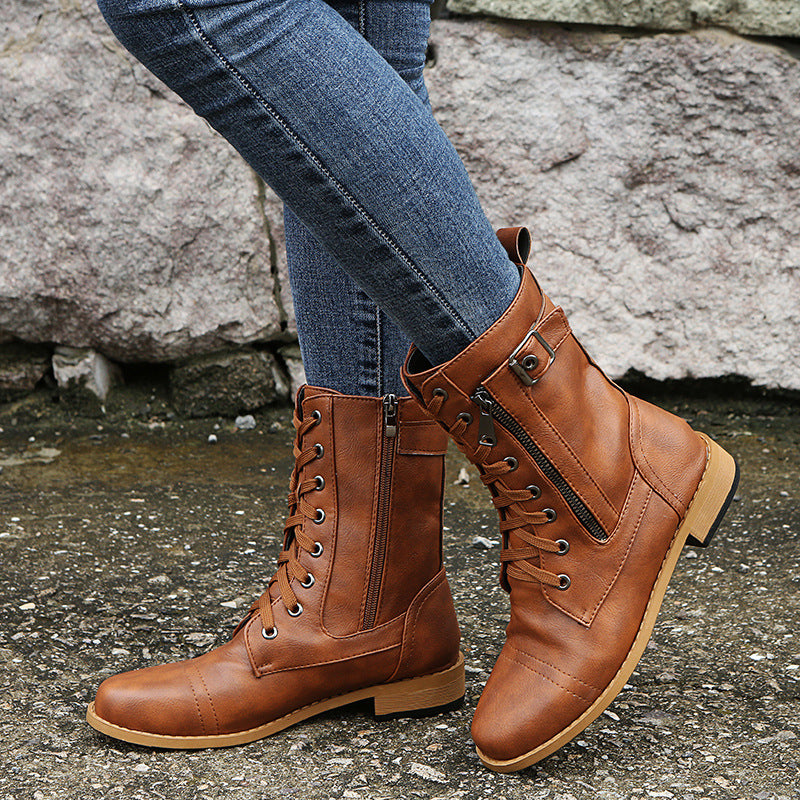 Women's Orthopedic Leather Shoes with Side Zip and Round Toe