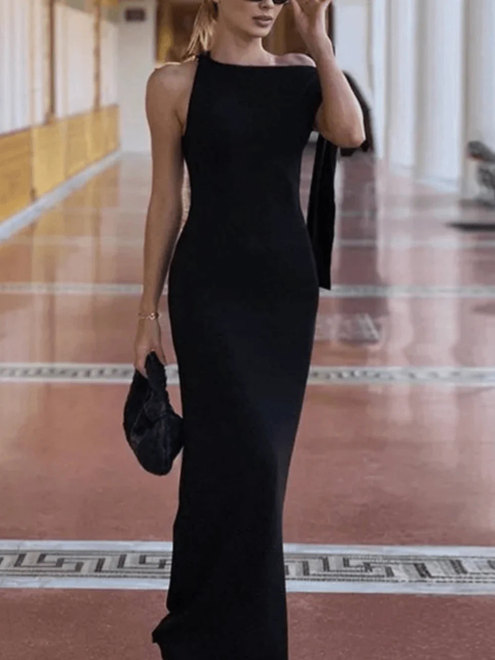 Lynn Maxi Dress with Asymmetrical Details and Tie