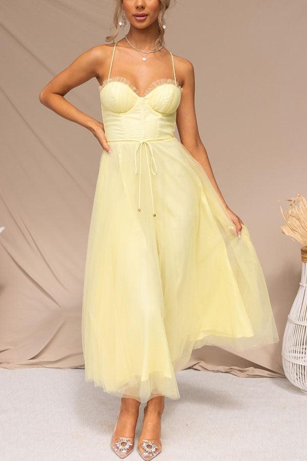 Elegant Maxi Dress with Straps in Chiffon for a Modern Princess Party