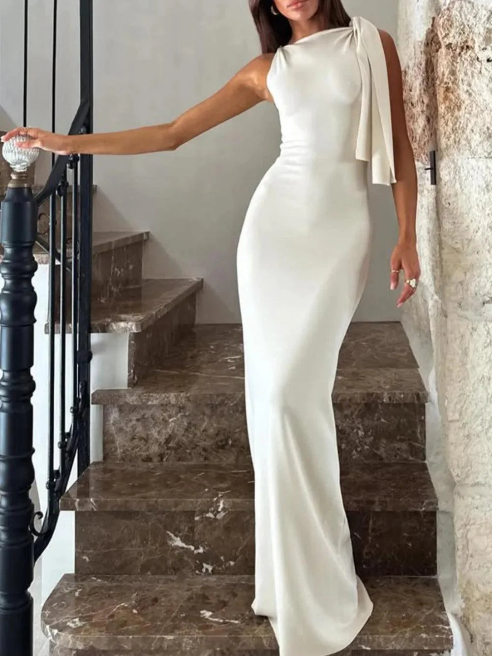 Lynn Maxi Dress with Asymmetrical Details and Tie