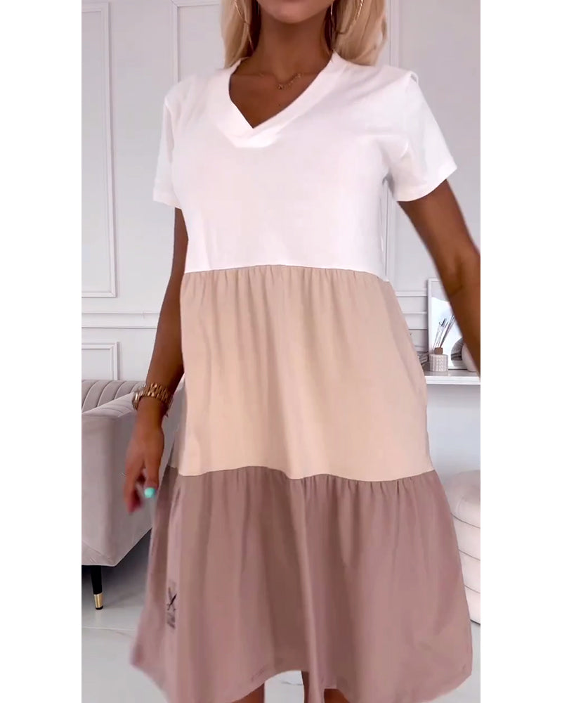 Color-Block Short-Sleeve Casual Dress