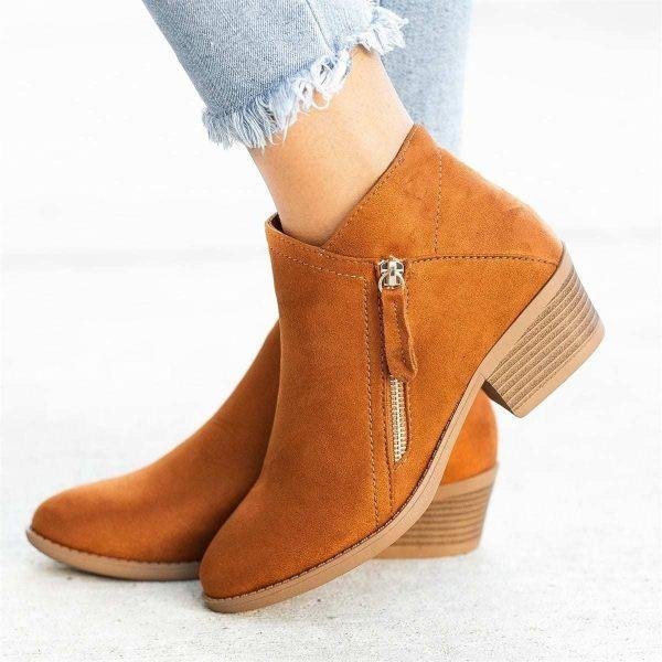 Women's Ankle Boots with Dual Zippers and a Trendy Chunky Low Heel