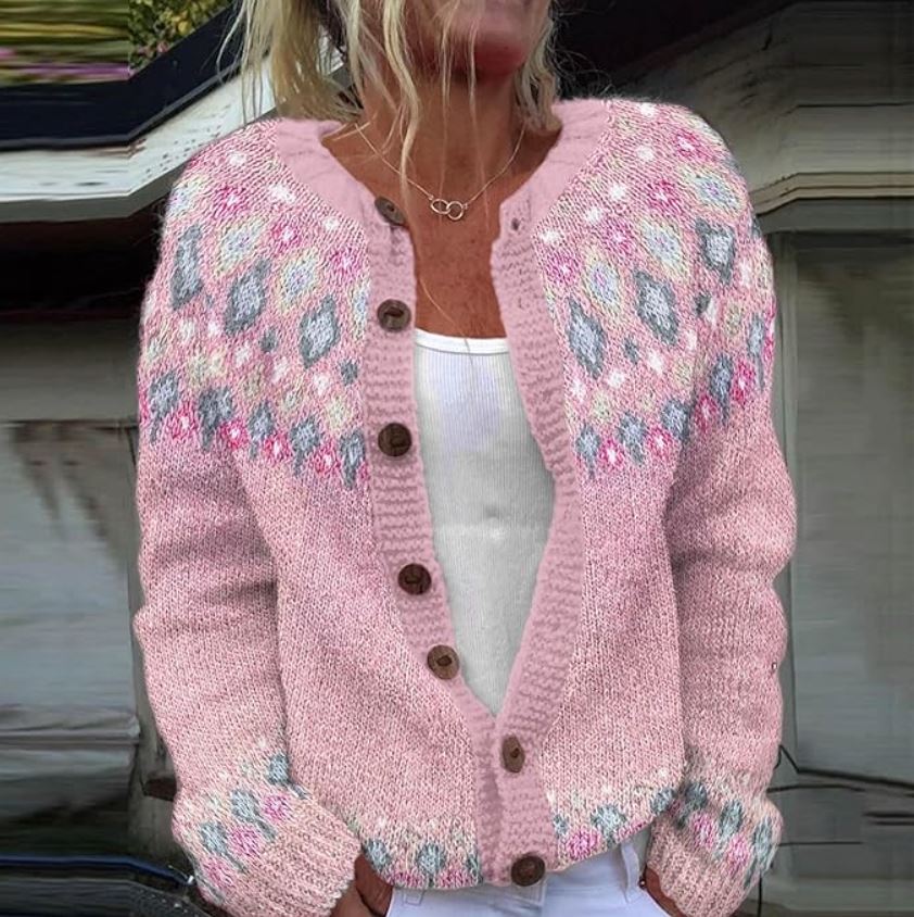 Sophie | Elegant Pink Cardigan with Trendy Pattern