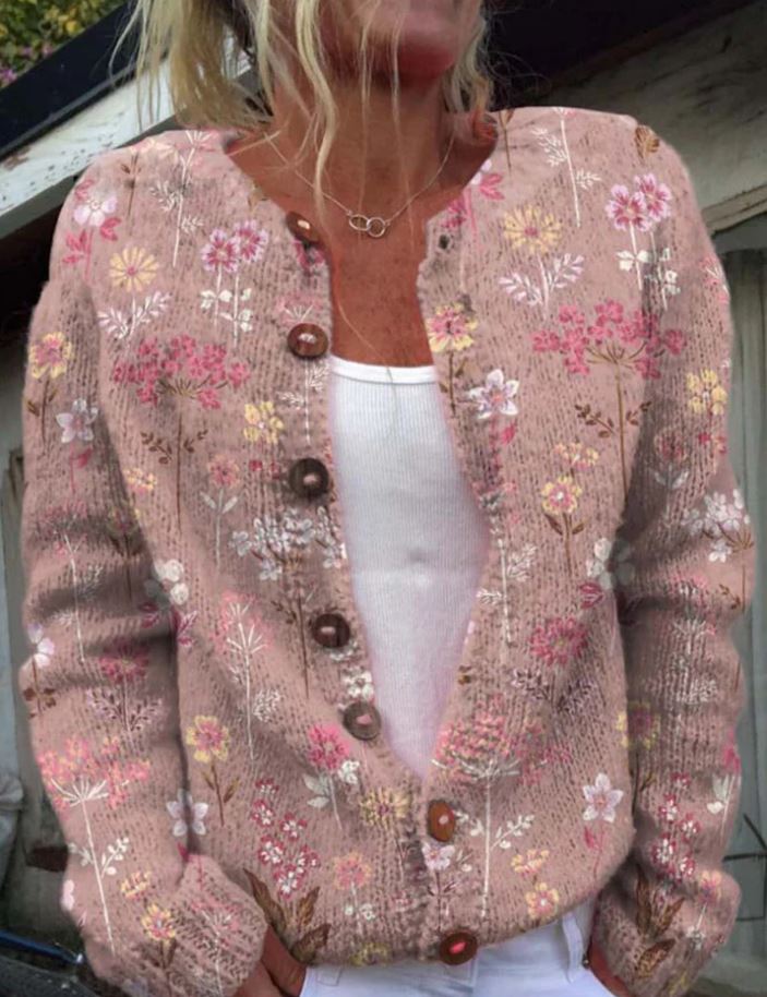 Iris | Elegant Pink Floral Print Cardigan for a Chic Appearance