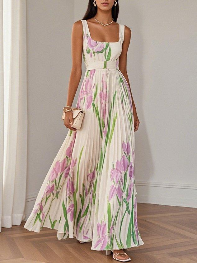 Liviana Pleated Maxi Dress - Elegant, Flowing Silhouette