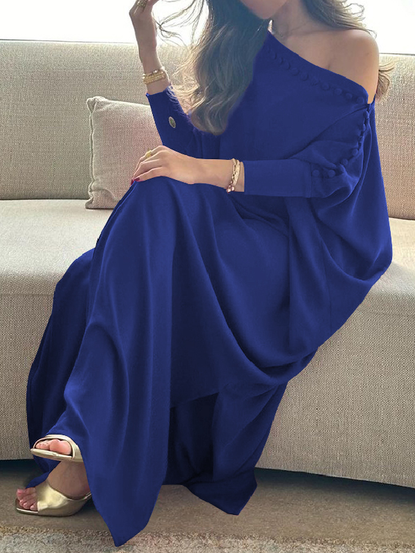 Women’s Loose Fit Button Detail Maxi Dress