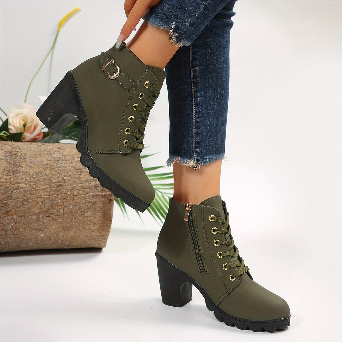 Yael - Elegant Leather Lace-up Booties