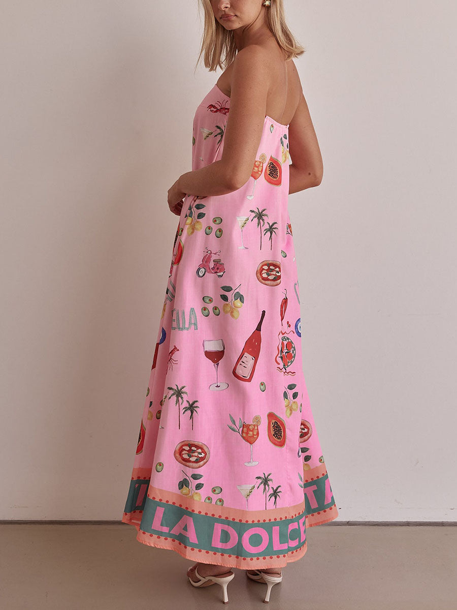 Pink Tube Summer Dress with Elegant Vacation Pattern