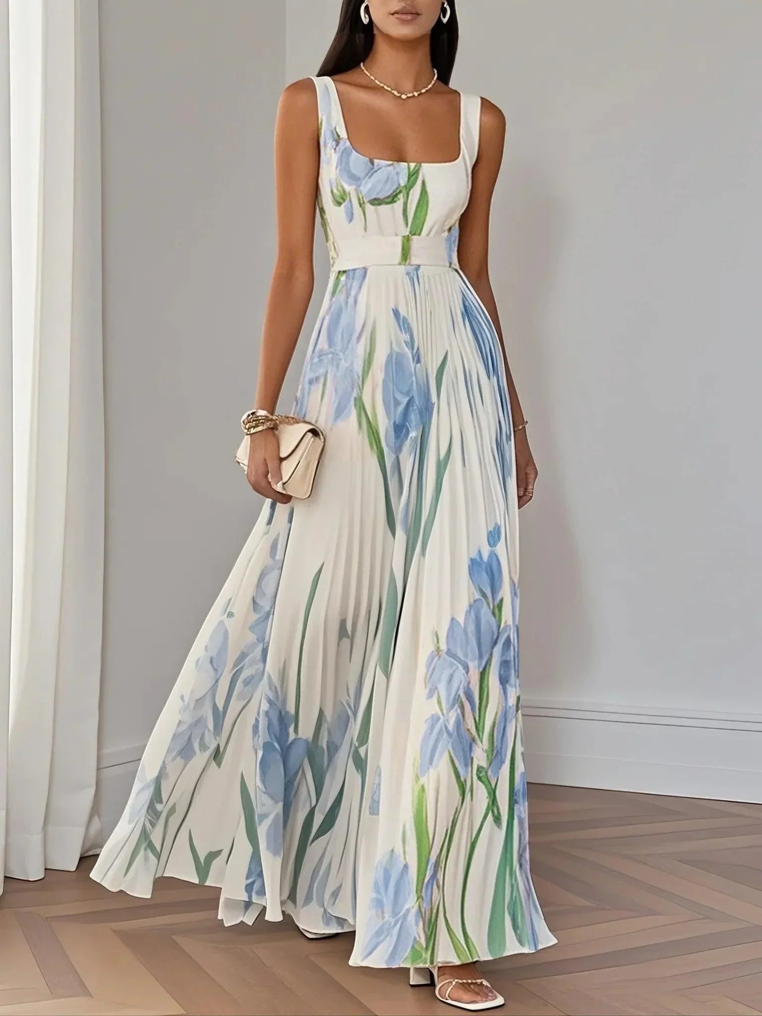 Liviana Pleated Maxi Dress - Elegant, Flowing Silhouette