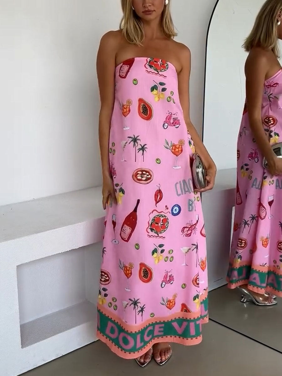 Pink Tube Summer Dress with Elegant Vacation Pattern