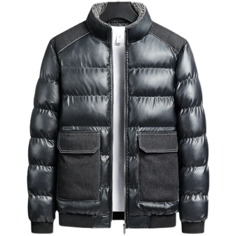 Trendy Patchwork Denim Puffer Jacket