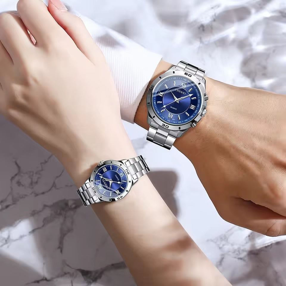 Devishly stylish minimalist stainless steel matching couple's watches
