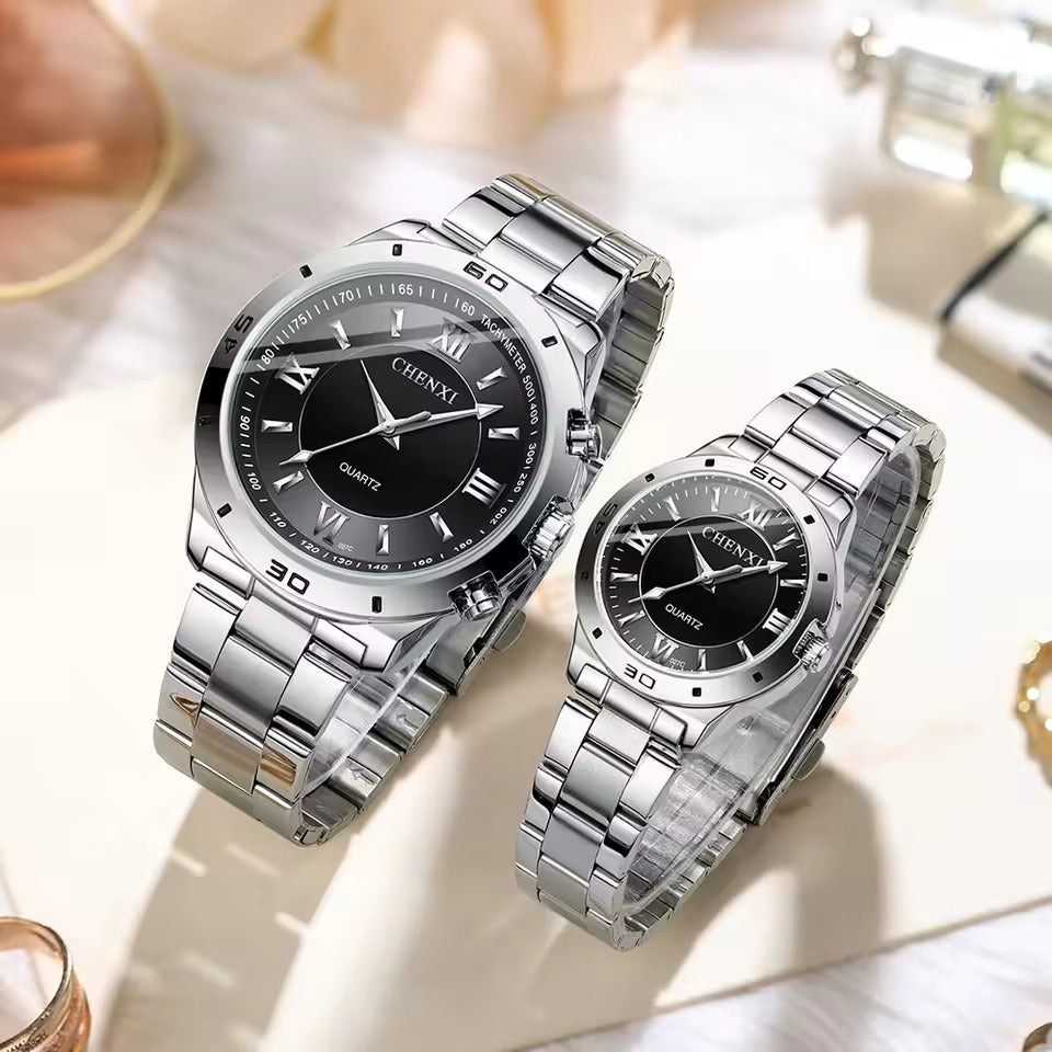 Devishly stylish minimalist stainless steel matching couple's watches