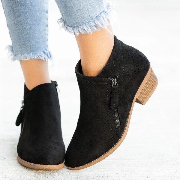 Women's Ankle Boots with Dual Zippers and a Trendy Chunky Low Heel