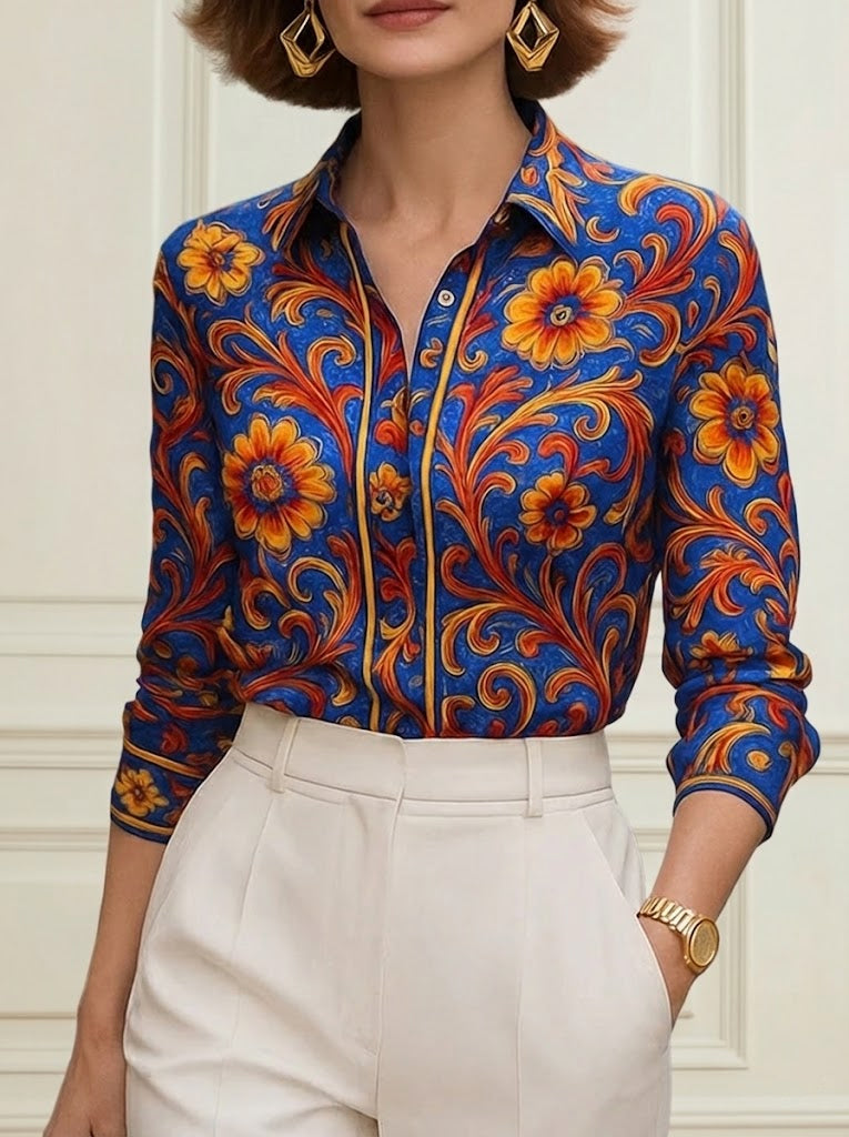 Women’s Long Sleeve Floral Print Button Blouse