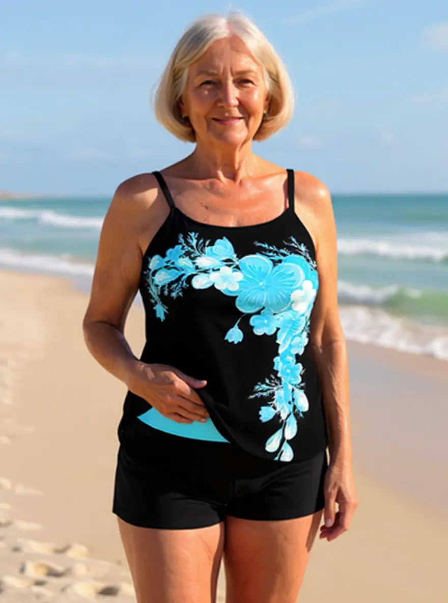 Avery Floral-Print Cross-Strap Halter Tankini Set