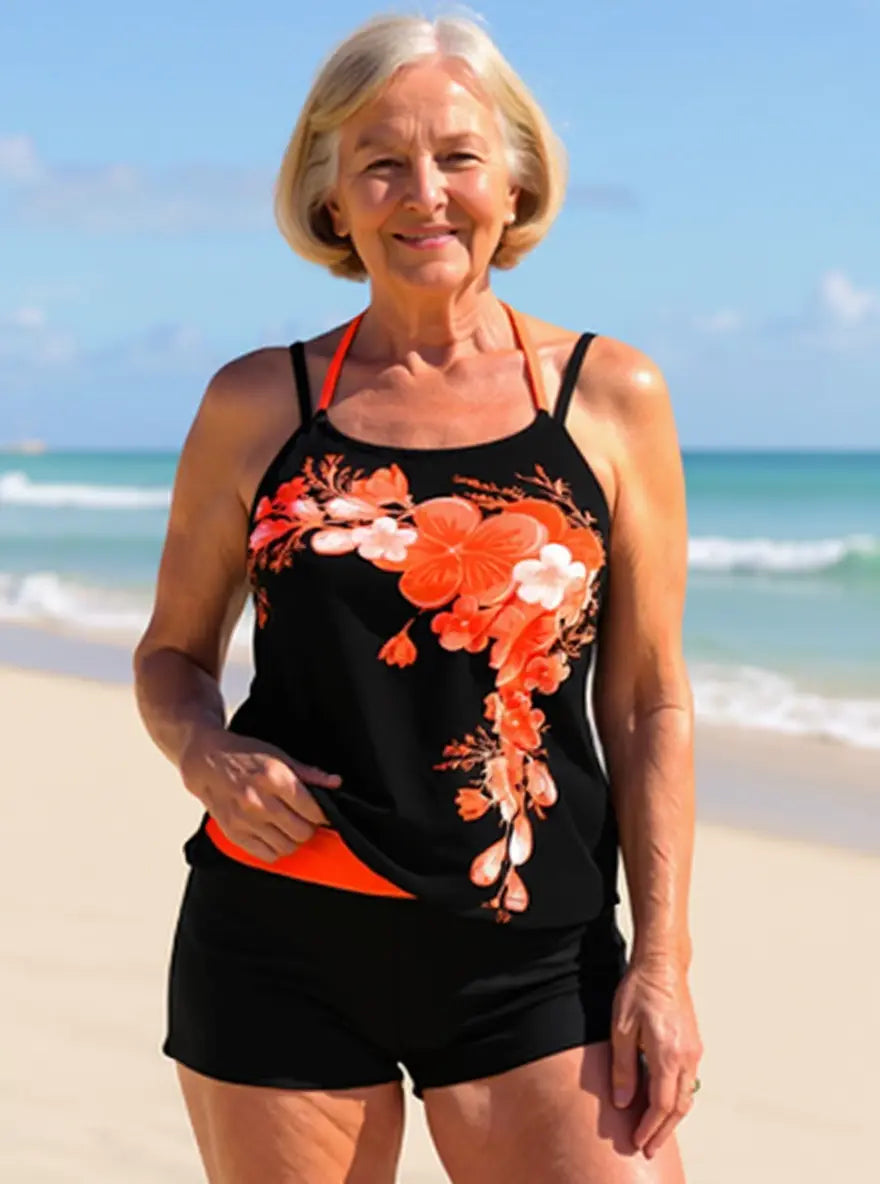 Avery Floral-Print Cross-Strap Halter Tankini Set