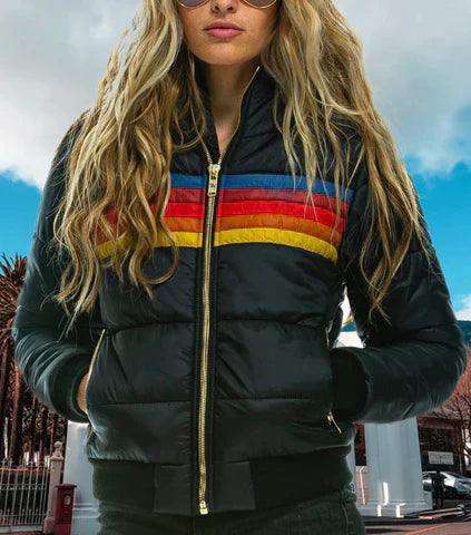 Retro Women's Winter Jacket with Color Blocking and Vintage Style - Warm and Stylish Comfort
